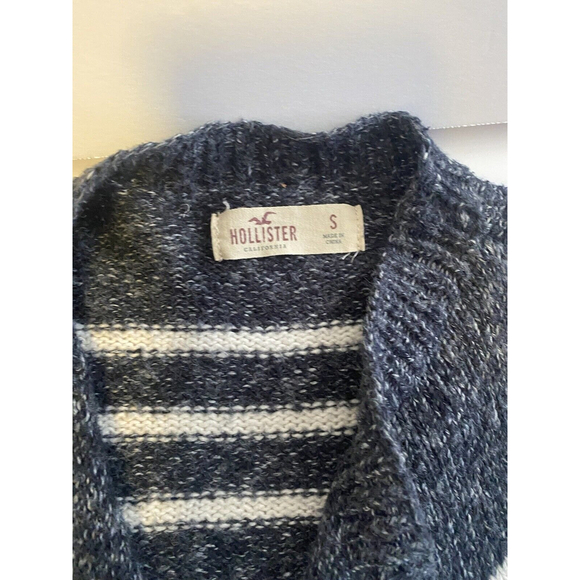 Hollister Blue and White Open Front Cardigan With Fringe LS Sweater Size S - Picture 4 of 7